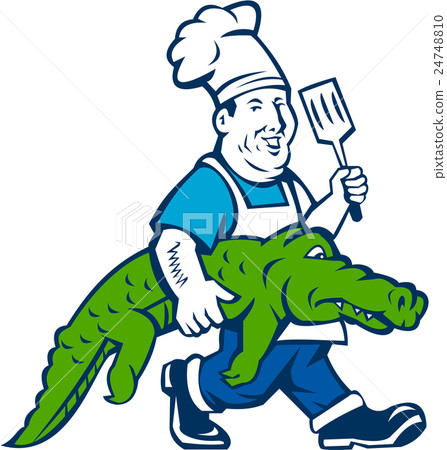 Chef Alligator Spatula Walking Cartoon 24748810