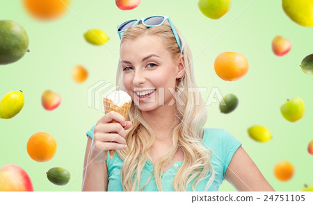 happy young woman in sunglasses eating ice cream happy young woman in sunglasses eating ice cream 24751105