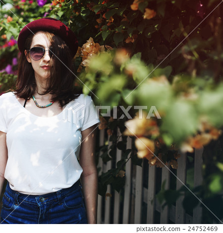 Girl Flower Garden Nature Environmental Relaxation Concept 24752469