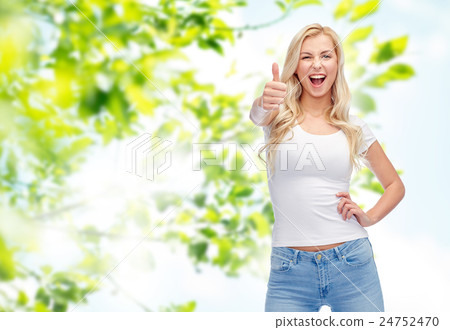 happy young woman or teenage girl in white t-shirt happy young woman or teenage girl in white t-shirt 24752470