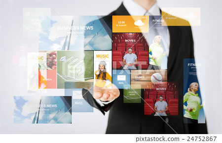 close up of man hand showing web news projection 24752867