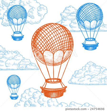 Fly Ballon on Sky Hand Draw Sketch. Vector 24754698