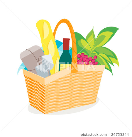 Picnic Basket Full of Food and Wine. Vector - Stock Illustration ...