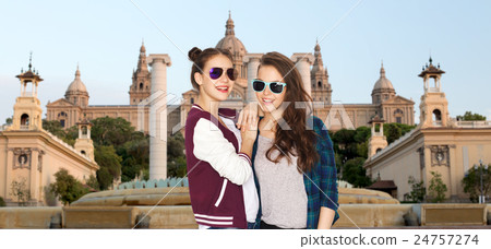 happy smiling pretty teenage girls in sunglasses happy smiling pretty teenage girls in sunglasses 24757274