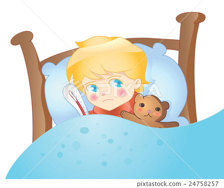 Sick boy lying in bed vector Sick boy lying in bed vector 24758257