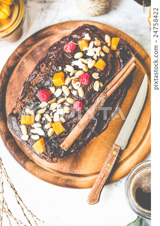 chocolate cake with pumpkin, nuts, autumn baked 24758422