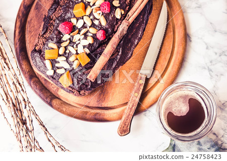 chocolate cake with pumpkin, nuts, autumn baked 24758423