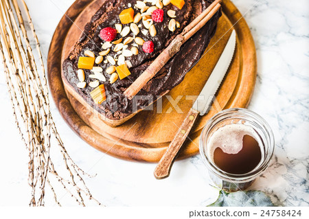 chocolate cake with pumpkin, nuts, autumn baked 24758424