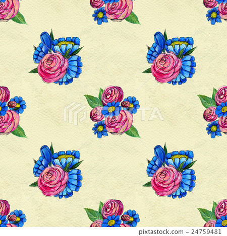 Seamless pattern with blue and pink flowers - Stock Illustration ...