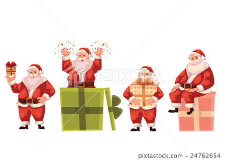 Santa Claus holding, popping out of and sitting on - Stock Illustration ...