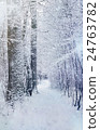 winter forest road among snow - xmas nature scene 24763782