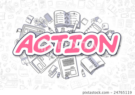 Action - Doodle Magenta Text. Business Concept. 24765119