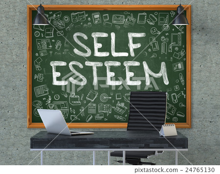 Self Esteem - Hand Drawn on Green Chalkboard. 3D Self Esteem - Hand Drawn on Green Chalkboard. 3D 24765130