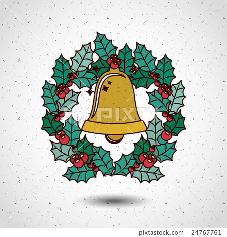 Gold bell and wreath of Merry Christmas design Gold bell and wreath of Merry Christmas design 24767761