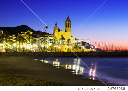 Sunset view of church at beach. Sitges Sunset view of church at beach. Sitges 24768986