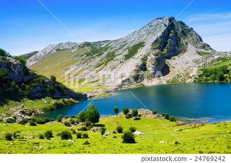 mountains landscape with lake and pasture mountains landscape with lake and pasture 24769242