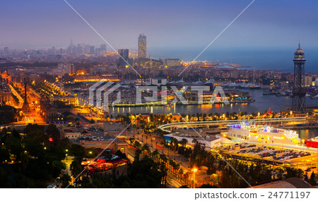 View to Port Vell of Barcelona in night 24771197