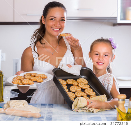 Woman and girl with homemade pastry. 24772246