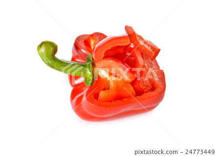 portion cut red bell pepper with stem on white portion cut red bell pepper with stem on white 24773449