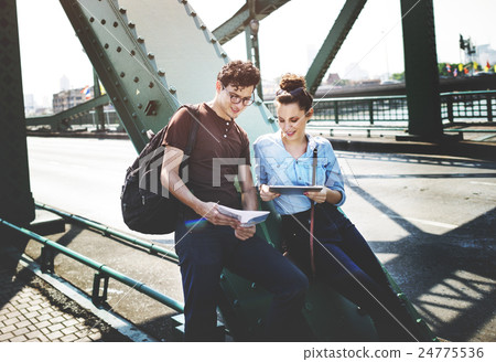 Couple Bridge Hangout Traveling Map Concept Couple Bridge Hangout Traveling Map Concept 24775536
