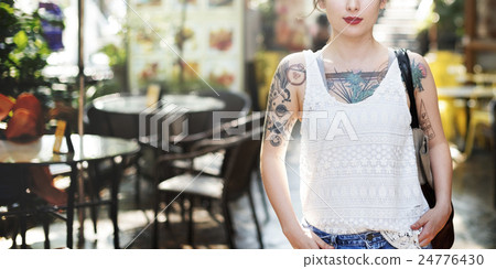 Stock Photo: Tattoo Cheerful Asian Ethnicity Calm Casual Concept