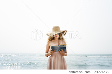 Beach Summer Holiday Vacation Traveling Relaxation Reading Concept Beach Summer Holiday Vacation Traveling Relaxation Reading Concept 24776579
