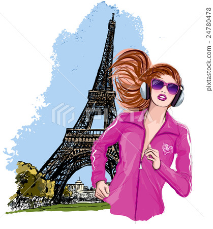 Pretty blonde woman jogging in paris 24780478