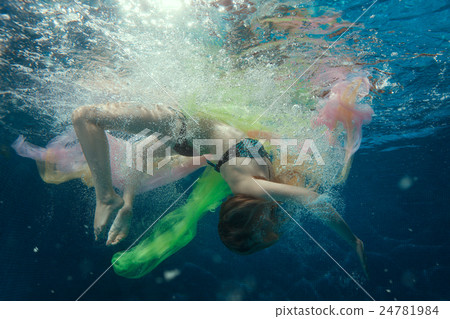 Around girls air bubbles under water. Around girls air bubbles under water. 24781984