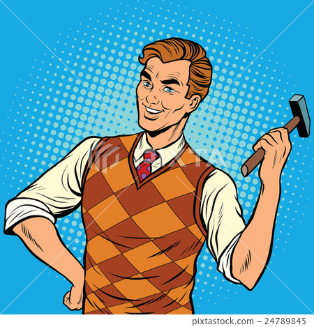 Smiling man with a hammer, home repairs Smiling man with a hammer, home repairs 24789845