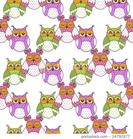 Seamless pattern of colorful owls - Stock Illustration [24792877] - PIXTA