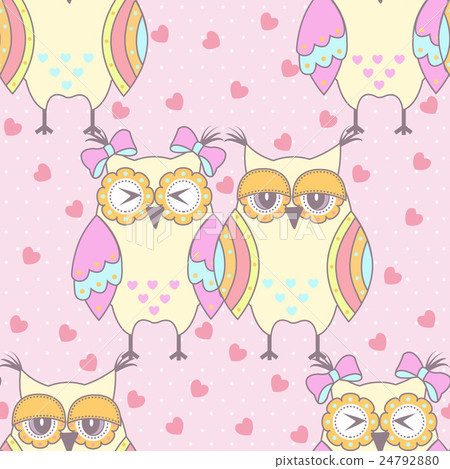 Seamless pattern with owls - Stock Illustration [24792880] - PIXTA