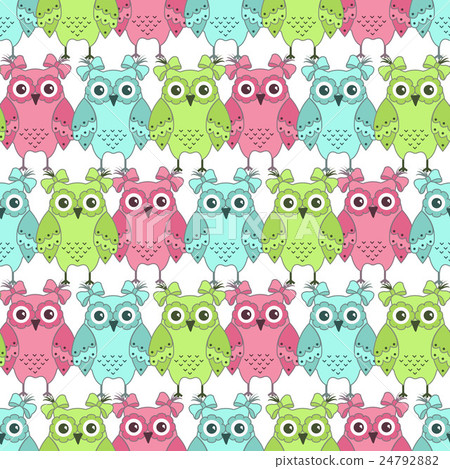 Seamless pattern of colorful owls - Stock Illustration [24792882] - PIXTA