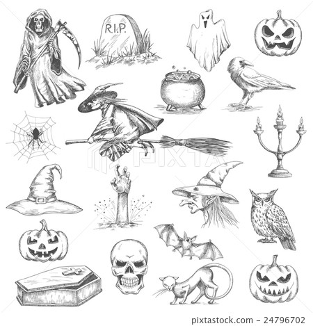 Halloween party sketch decorative icons 24796702