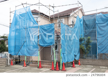 住宅獨立式住宅建築工地圖像腳手架藍色外牆外牆翻新 24796804