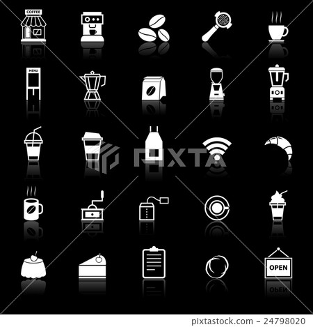Coffee shop icons with reflect on black background Coffee shop icons with reflect on black background 24798020