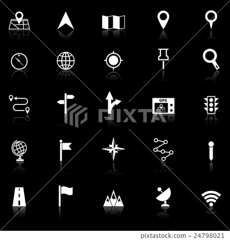 Navigation icons with reflect on black background 24798021