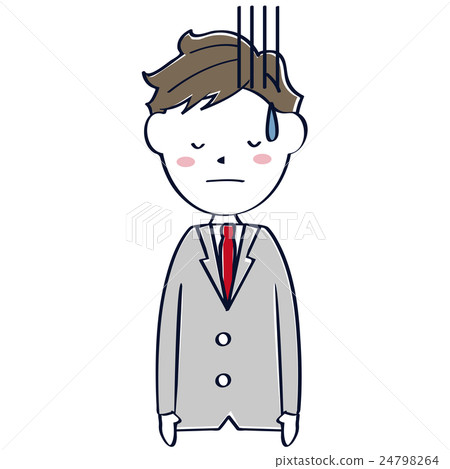 Cute line drawing gray suit salaried man downward falling upper body Cute line drawing gray suit salaried man downward falling upper body 24798264