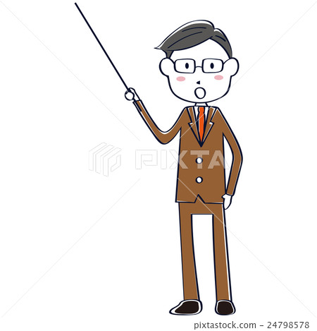 可愛的線條畫棕色西裝叔叔介紹整個身體 24798578