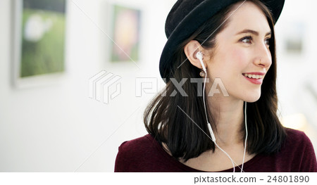 Woman Listening Music MediaTraveling Concept 24801890