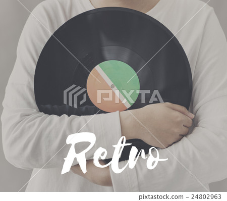 Female Holding Vinyl Music Graphic Concept Female Holding Vinyl Music Graphic Concept 24802963