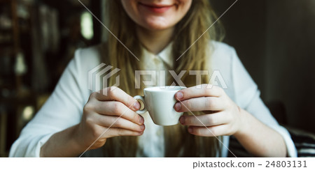 Girl Cheerful Relaxation Cup Mug Concept Girl Cheerful Relaxation Cup Mug Concept 24803131