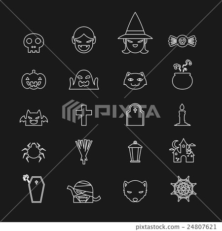 Halloween icons set black and white color line art - Stock Illustration ...