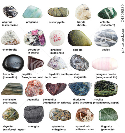 various polished minerals with names isolated various polished minerals with names isolated 24809889