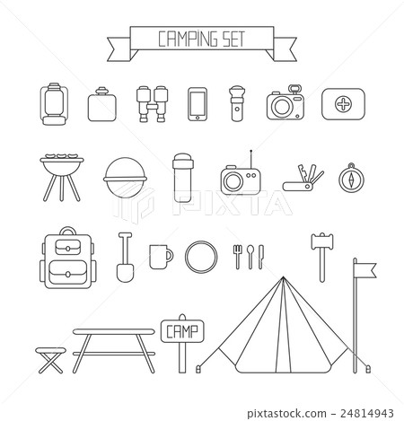 Set of flat colorful vector camping equipment - Stock Illustration ...