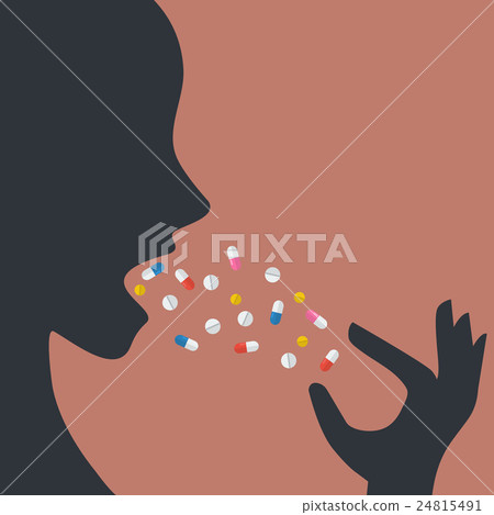 Taking a lot of pills in to mouth 24815491