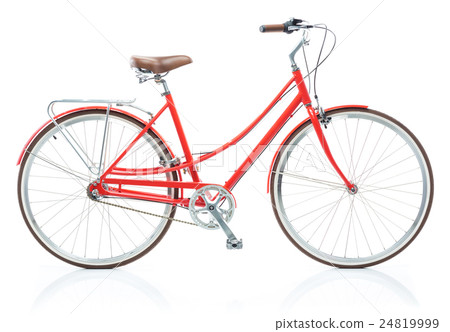 Stylish womens red bicycle isolated on white 24819999