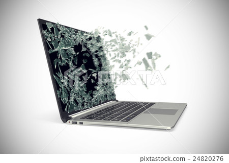 Modern metal laptop with broken screen isolated on Modern metal laptop with broken screen isolated on 24820276
