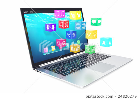 Cloud computing concept: white laptop with of Cloud computing concept: white laptop with of 24820279