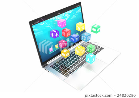 Cloud computing concept: white laptop with of - Stock Illustration ...