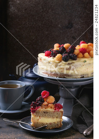 Lemon Cake with colorful raspberries Lemon Cake with colorful raspberries 24821234